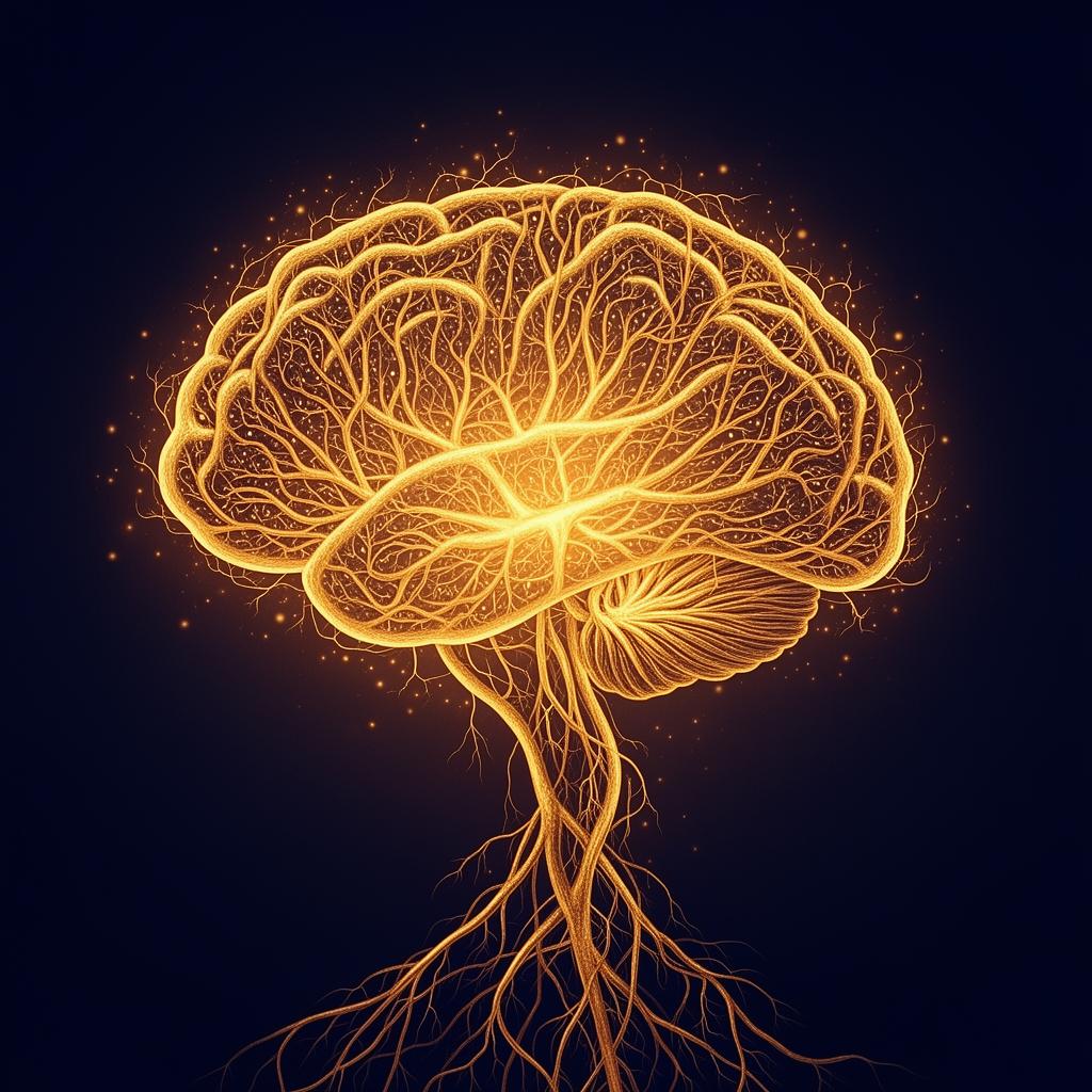 Illustration of golden mycelium-like neural network — how Lion's Mane supports brain health
